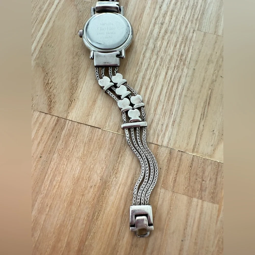 Clio blue Paris 925 Sterling silver fish multi chain bracelet watch NEW BATTERY